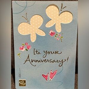 Anniversary Greeting Card with Butterflies and Pink Floral Anniversary Card